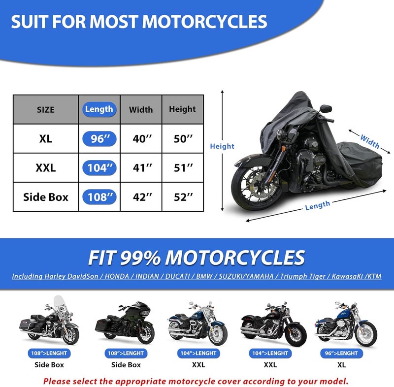 mieapond Motorcycle Cover for Harley Davidson Touring Models Road King, Road Glide, Street Glide, Electra Glide, Heritage Classic, Low Rider and More - Waterproof Motorcycle Cover Outdoor Storage - Image 2